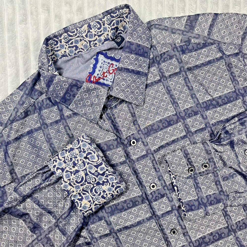 Robert Graham Flip Cuff Button Up Shirt Mens XL Western Cowboy Silver Blue *Flaw